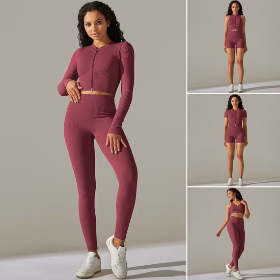 Atacado Tiktok Trendy 2/3/4/5/6 peças Roupas de fitness Moletom sem costura Conjuntos de treino com zíper Fabricante, Ropa De Yoga Gym Sports Wear personalizado para mulheres